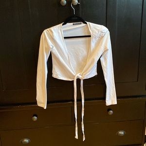 Brandy Melville tie up white cotton long sleeve shirt